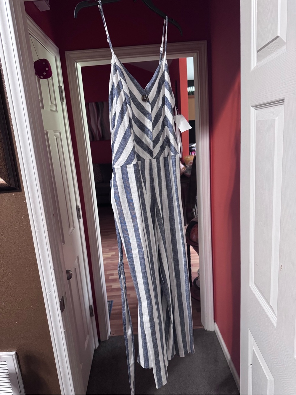 Kensie Navy and White Striped Sleeveless Jumpsuit